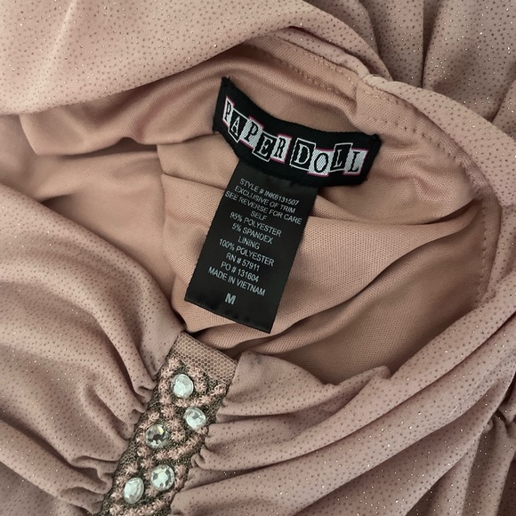 Paper Doll one shoulder mini dress size medium pink with gold shimmer - Picture 7 of 11